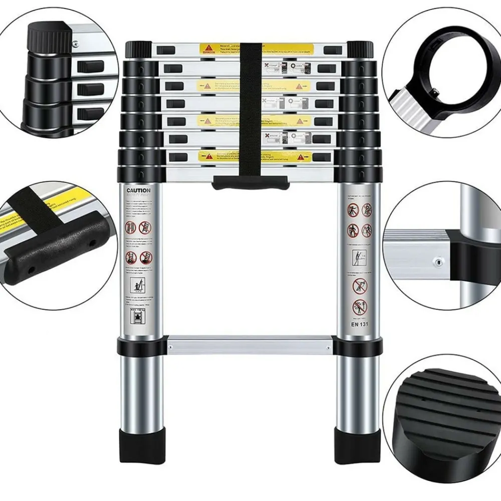 Bm Tools Outils De Jardinage Et Accessoires | - Échelle télescopique 2,6m en acier inoxydable, charge 150kg pliable extensible unique droite multi-fonction, bricolage