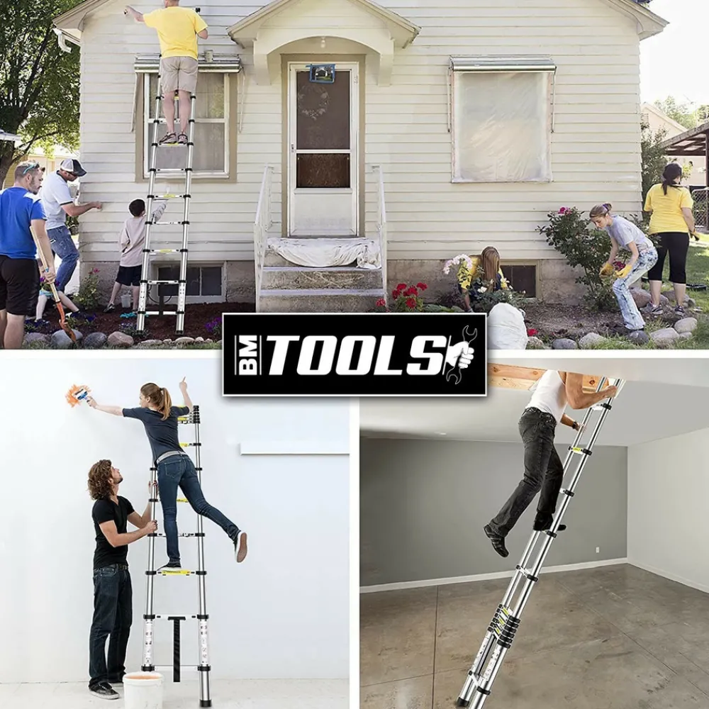 Bm Tools Outils De Jardinage Et Accessoires | - Échelle télescopique 2,6m en acier inoxydable, charge 150kg pliable extensible unique droite multi-fonction, bricolage