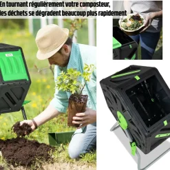 Bm Tools Jardinage Écologique | - Composteur domestique de jardin, bac à compost rotatif 360 de 70l - décomposition rapide des matières organiques pour engrais