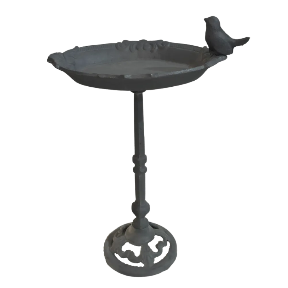 Chemin De Campagne Oiseaux Du Jardin | - Bain d’oiseaux en fonte gris 25 x 18.5 x 39.5 cm