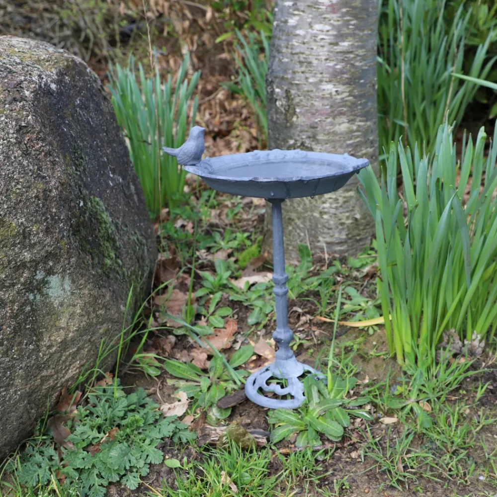 Chemin De Campagne Oiseaux Du Jardin | - Bain d’oiseaux en fonte gris 25 x 18.5 x 39.5 cm