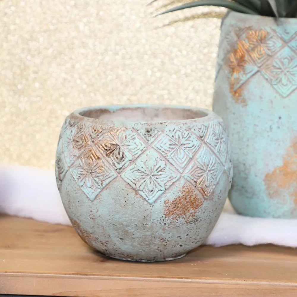 Chemin De Campagne Vases Et Coupes | - ° cache-pot "collerette" en béton vert de gris ø.18 x 15 cm