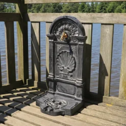 Chemin De Campagne - Fontaine de jardin extérieur en fonte aluminium noire 42 x 32 x 84 cm