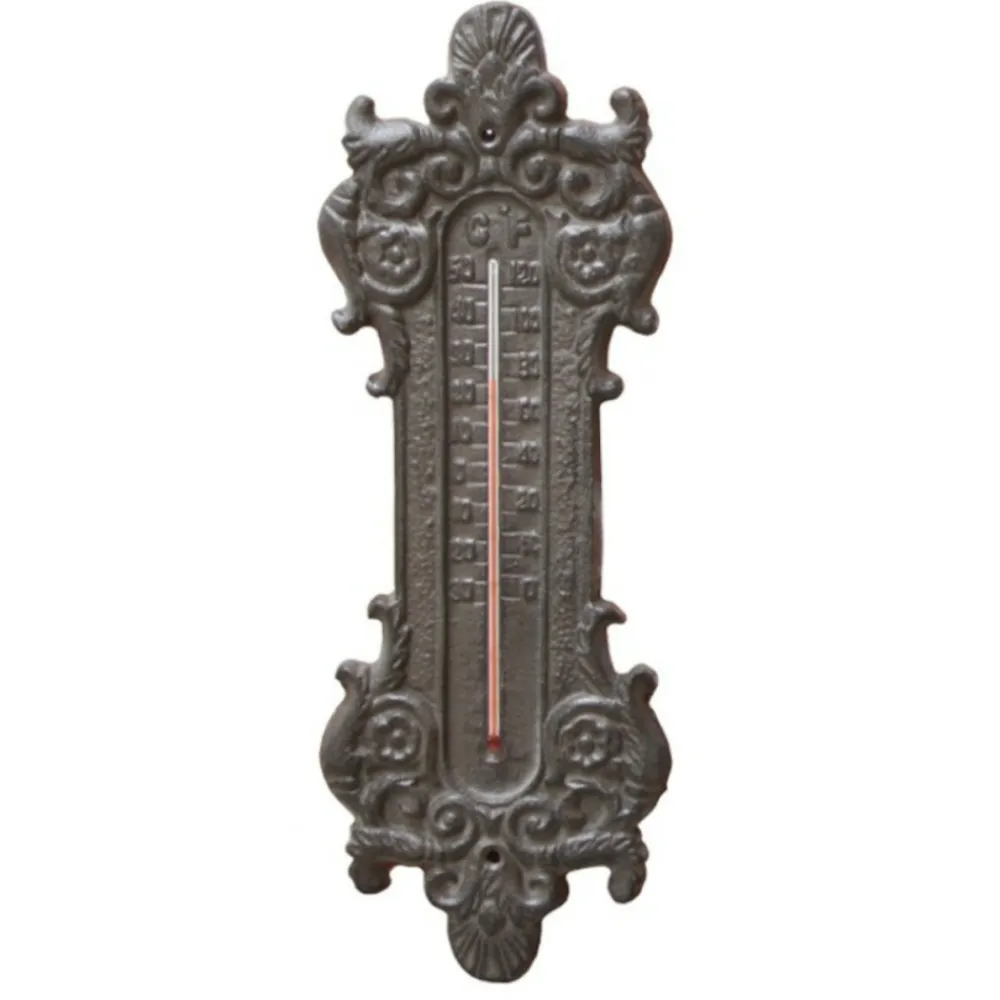 Chemin De Campagne - Grand thermomètre extérieur décoratif vintage jardin fonte marron 37cm Sale