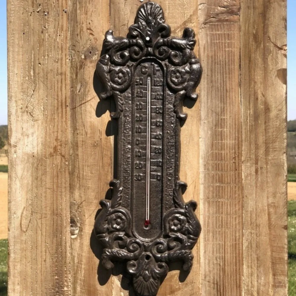 Chemin De Campagne - Grand thermomètre extérieur décoratif vintage jardin fonte marron 37cm Sale