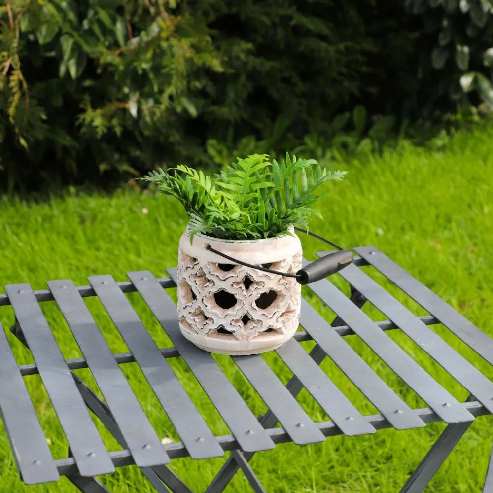 Chemin De Campagne Eclairage D’Extérieur | - Lanterne extérieur jardin à poser bougie ancienne béton crème 14cm
