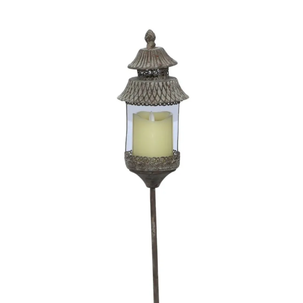 Chemin De Campagne Eclairage D’Extérieur | - Lanterne pique extérieur jardin ancienne bougie métal gris 130cm