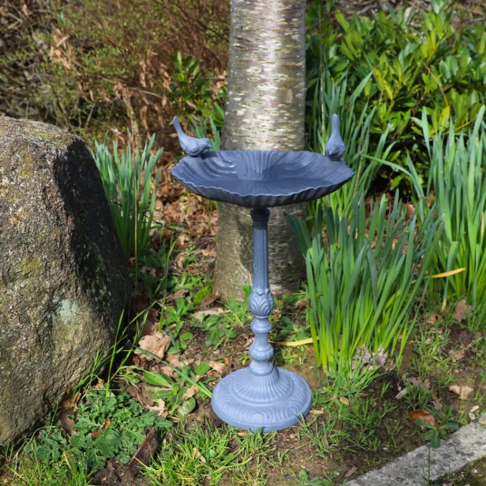 Chemin De Campagne - Mangeoire à oiseaux sur pied abreuvoir jardin fonte grise 50cm Discount