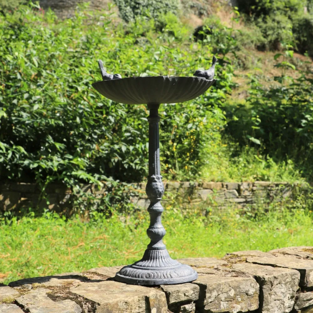 Chemin De Campagne - Mangeoire à oiseaux sur pied abreuvoir jardin fonte grise 50cm Discount