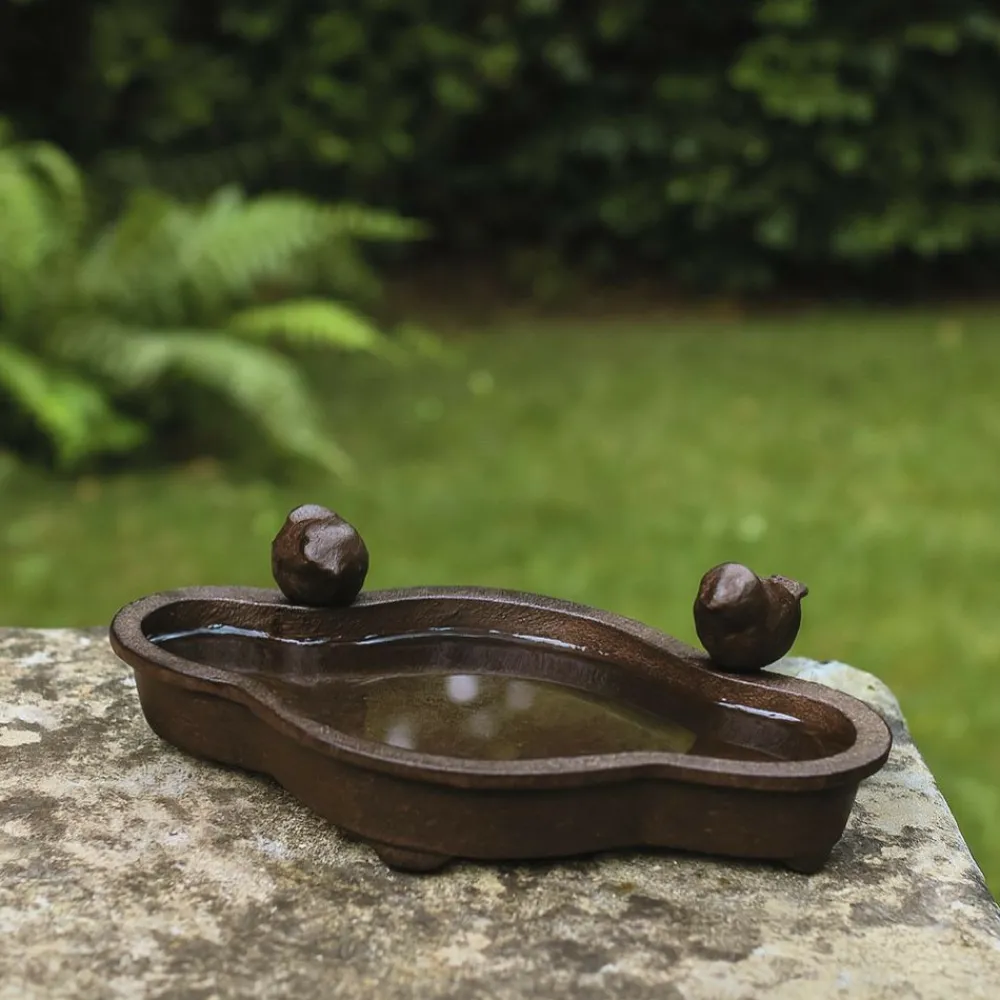 Chemin De Campagne Oiseaux Du Jardin | - Mangeoire à oiseaux abreuvoir jardin en fonte marron 19cm