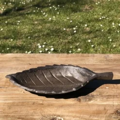 Chemin De Campagne Oiseaux Du Jardin | - Mangeoire à oiseaux feuille abreuvoir jardin en fonte marron 26cm