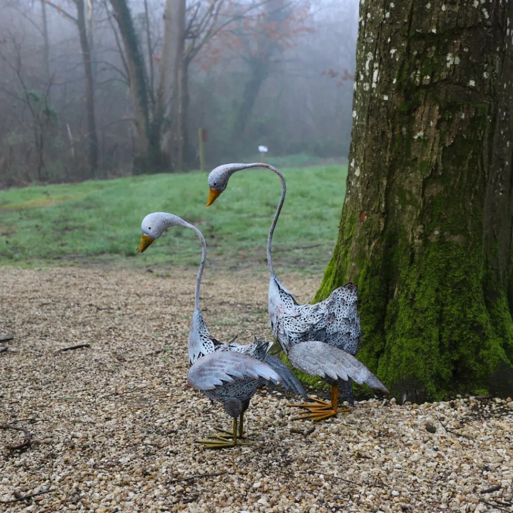 Chemin De Campagne Objets De Décoration | - Set de 2 canes en métal gris et orange ht.58-72 cm