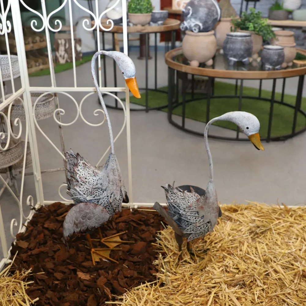Chemin De Campagne Objets De Décoration | - Set de 2 canes en métal gris et orange ht.58-72 cm