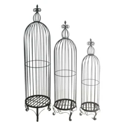 Chemin De Campagne Cages, Volières Et Accessoires | - Set3 grandes cages à oiseaux décoratives sur pieds fer marron 165cm