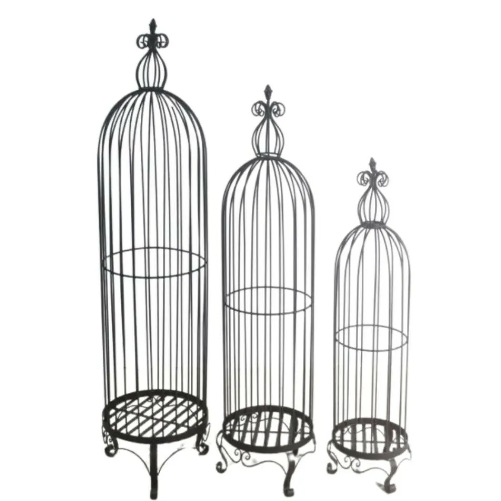 Chemin De Campagne Cages, Volières Et Accessoires | - Set3 grandes cages à oiseaux décoratives sur pieds fer marron 165cm