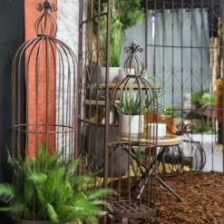 Chemin De Campagne Cages, Volières Et Accessoires | - Set3 grandes cages à oiseaux décoratives sur pieds fer marron 165cm