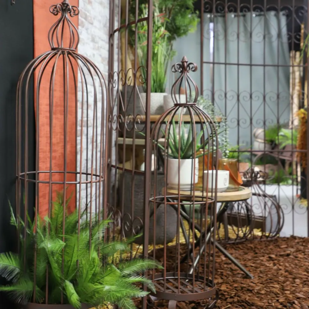 Chemin De Campagne Cages, Volières Et Accessoires | - Set3 grandes cages à oiseaux décoratives sur pieds fer marron 165cm