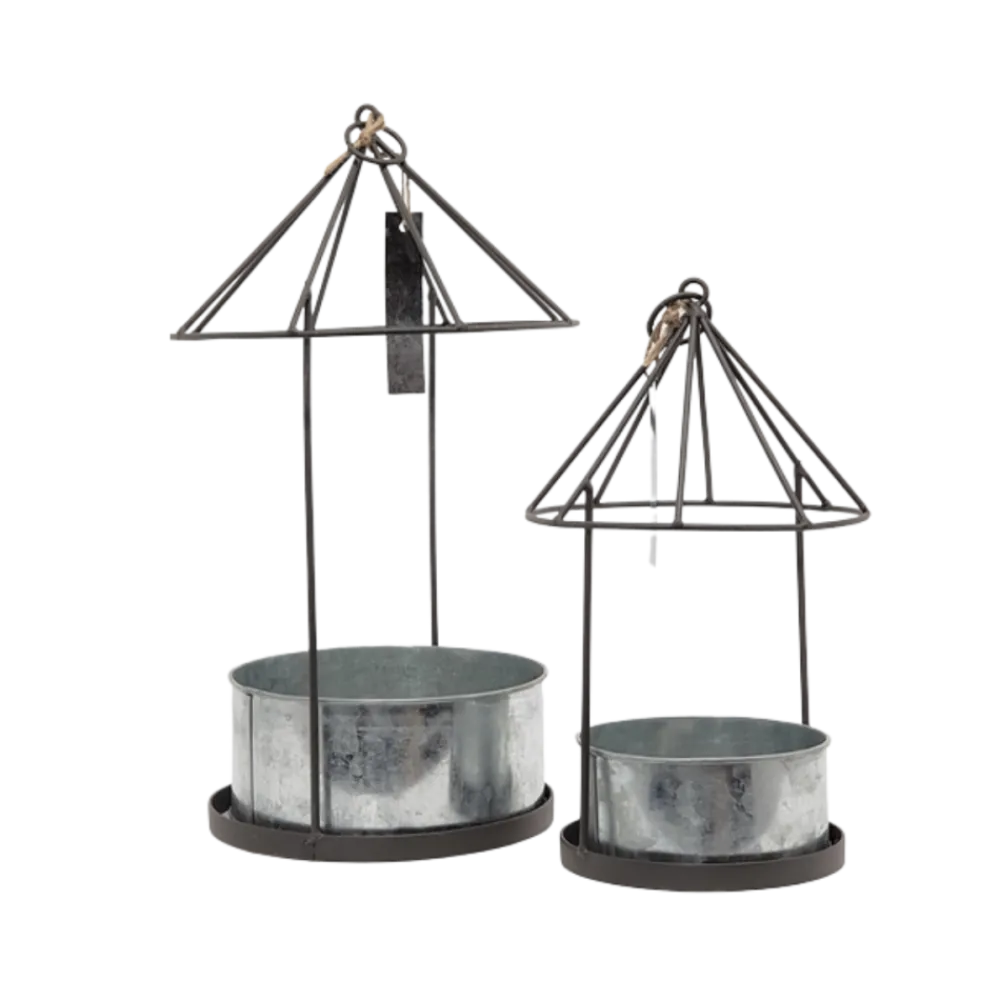 Chemin De Campagne - Set2 mangeoires oiseaux abreuvoir jardin métal gris 28.5-41cm New