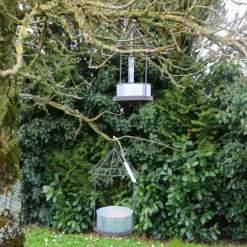 Chemin De Campagne - Set2 mangeoires oiseaux abreuvoir jardin métal gris 28.5-41cm New