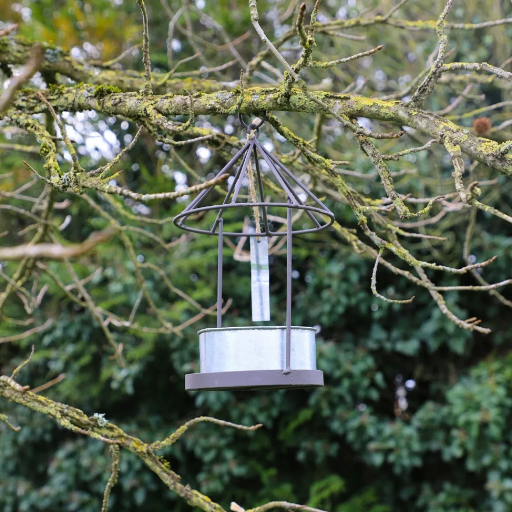 Chemin De Campagne - Set2 mangeoires oiseaux abreuvoir jardin métal gris 28.5-41cm New