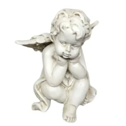 Chemin De Campagne Objets De Décoration | - Statue statuette sculpture jardin ange chérubin résine blanche 8cm