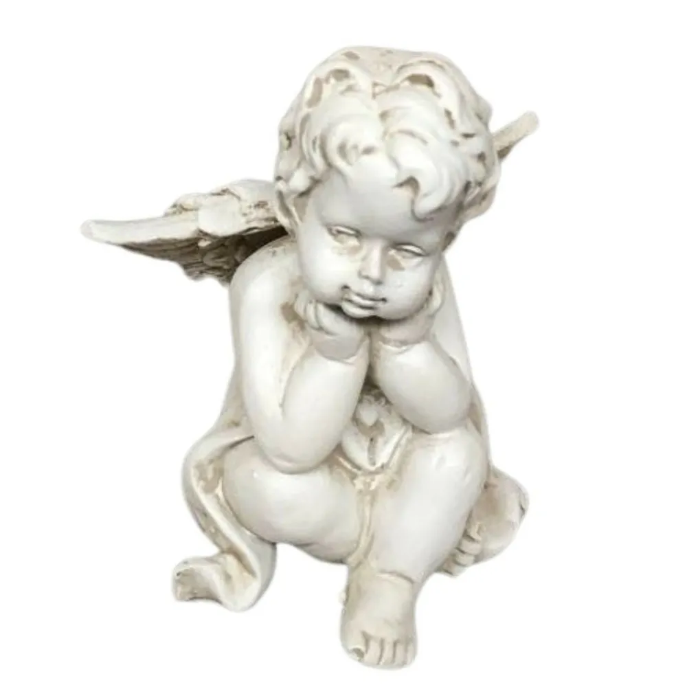 Chemin De Campagne Objets De Décoration | - Statue statuette sculpture jardin ange chérubin résine blanche 8cm