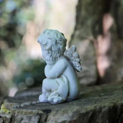 Chemin De Campagne Objets De Décoration | - Statue statuette sculpture jardin ange chérubin résine blanche 8cm
