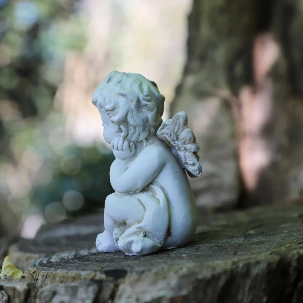 Chemin De Campagne Objets De Décoration | - Statue statuette sculpture jardin ange chérubin résine blanche 8cm