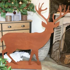 Chemin De Campagne - Statue statuette cerf extérieur jardin métal rouillé marron 130cm Hot