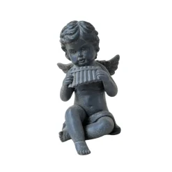 Chemin De Campagne Objets De Décoration | - Statuette statue sculpture jardin ange flûte béton gris 24.5cm