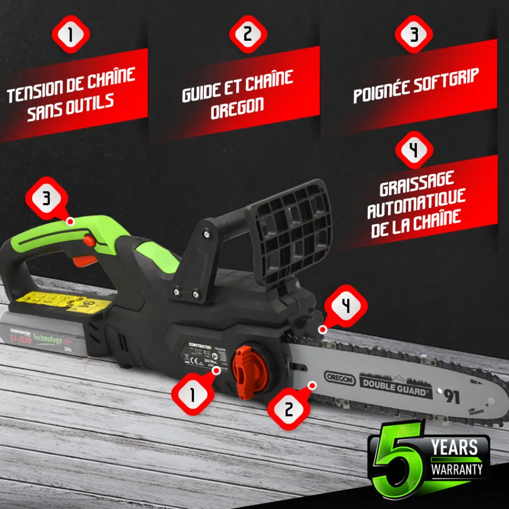 Constructor - Tronçonneuse sans fil 20 v (sans batterie) - guide 250mm - guide et chaîne orego Hot