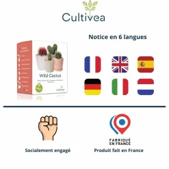 Cultivea - Kit Prêt à Pousser Cactus - Pitaya “Fruit du Dragon “, Ferocactus, Pilosocereus et Cactus mix - Idée Cadeau Hot