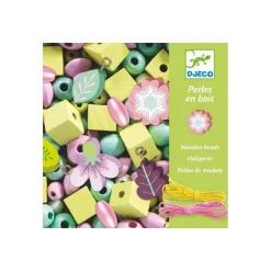 Djeco - Perles en bois foison de perles feuilles et fleurs Outlet