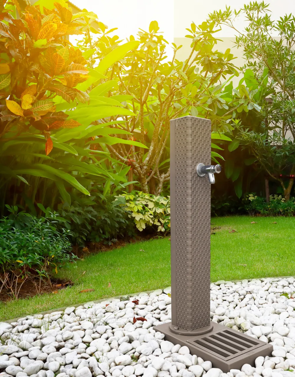 Dommartin - Fontaine borne pixel avec vasque taupe avec robinet rounded h. 103cm x l. 5 Outlet