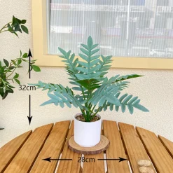 Downypaws - Bouquet de plantes artificielles + pot de fleurs en feuilles de chrysanthème vert clair Online