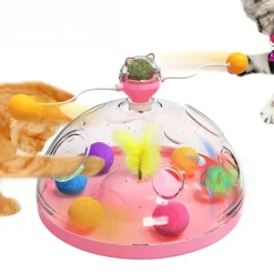Downypaws - Canne à pêche pour chat-jouet plateau tournant pour chat et balle-jouet interactif avec boules d'herbe à chat, rose Sale