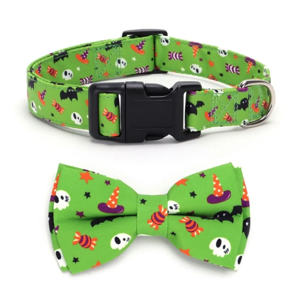Downypaws - Collier pour chien d'halloween avec motifs de citrouille, fantôme et chauve - souris xl : 2,5*70cm vert Best
