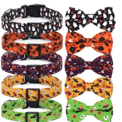 Downypaws - Collier pour chien d'halloween avec motifs de citrouille, fantôme et chauve - souris xl : 2,5*70cm vert Best