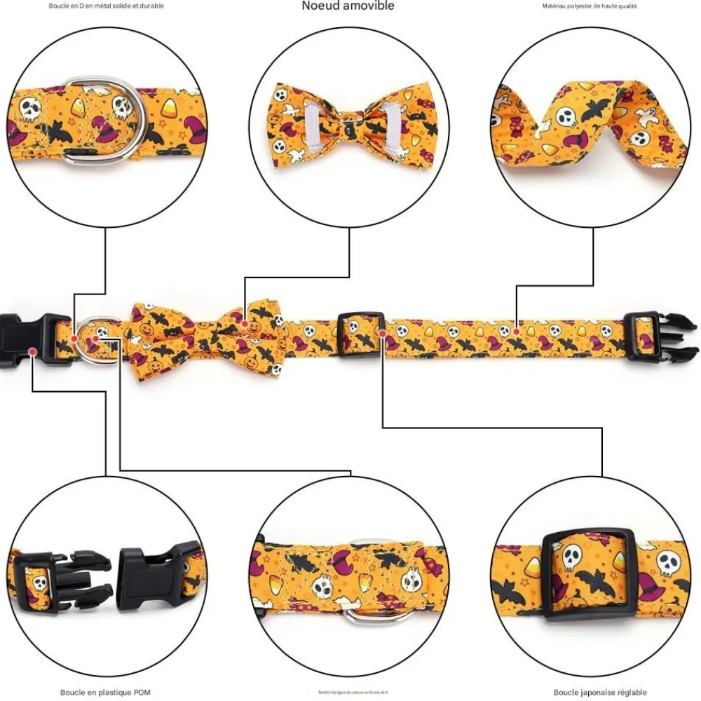 Downypaws - Collier pour chien d'halloween avec motifs de citrouille, fantôme et chauve - souris xl : 2,5*70cm vert Best