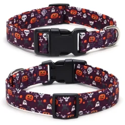Downypaws - Collier pour chien d'halloween avec motifs de citrouille, fantôme et chauve - souris taille l : 2,5*60cm violet Online
