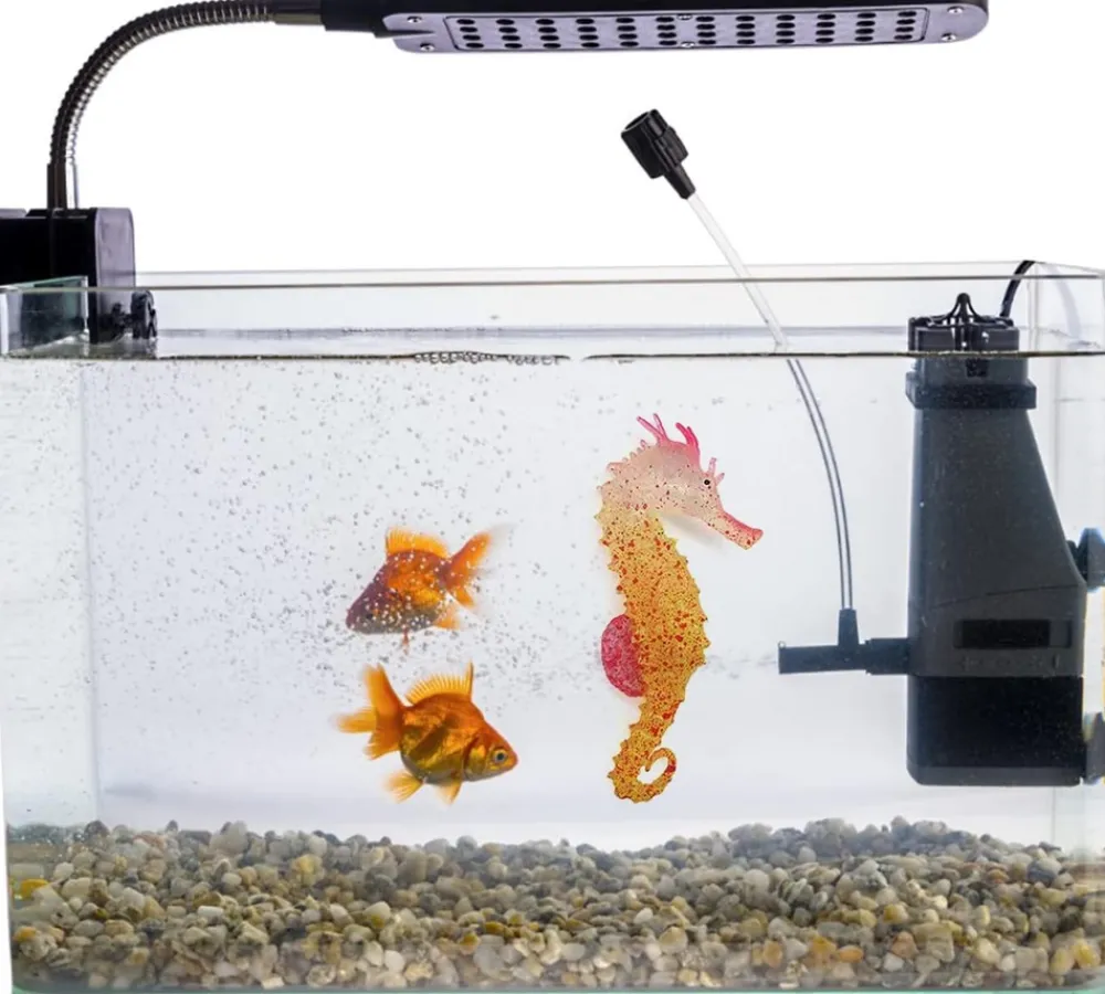 Downypaws - Hippocampe en silicone lumineux simulé pour la décoration d'aquarium avec ventouse orange*2