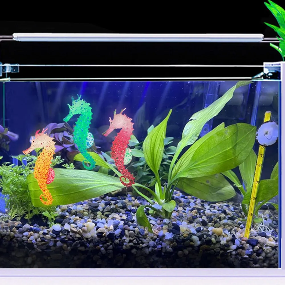 Downypaws - Hippocampe en silicone lumineux simulé pour la décoration d'aquarium avec ventouse orange*2
