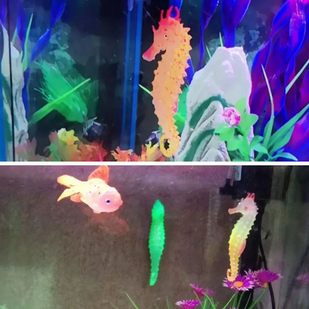 Downypaws - Hippocampe en silicone lumineux simulé pour la décoration d'aquarium avec ventouse orange*2