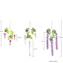 Dtopbuyage Plantes Artificielles | - Paquet de 12 rotins de fleurs artificielles de glycine et de violet pour mariage rose