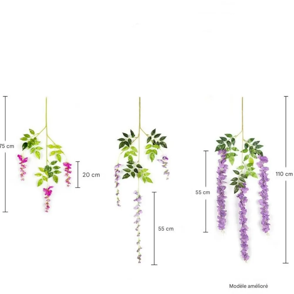 Dtopbuyage Plantes Artificielles | - Paquet de 12 rotins de fleurs artificielles de glycine et de violet pour mariage rose