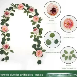 Dtopbuyage Plantes Artificielles | - Vigne de fleurs artificielles de pivoine et de feuilles d'eucalyptus pour mariage rose 2pcs