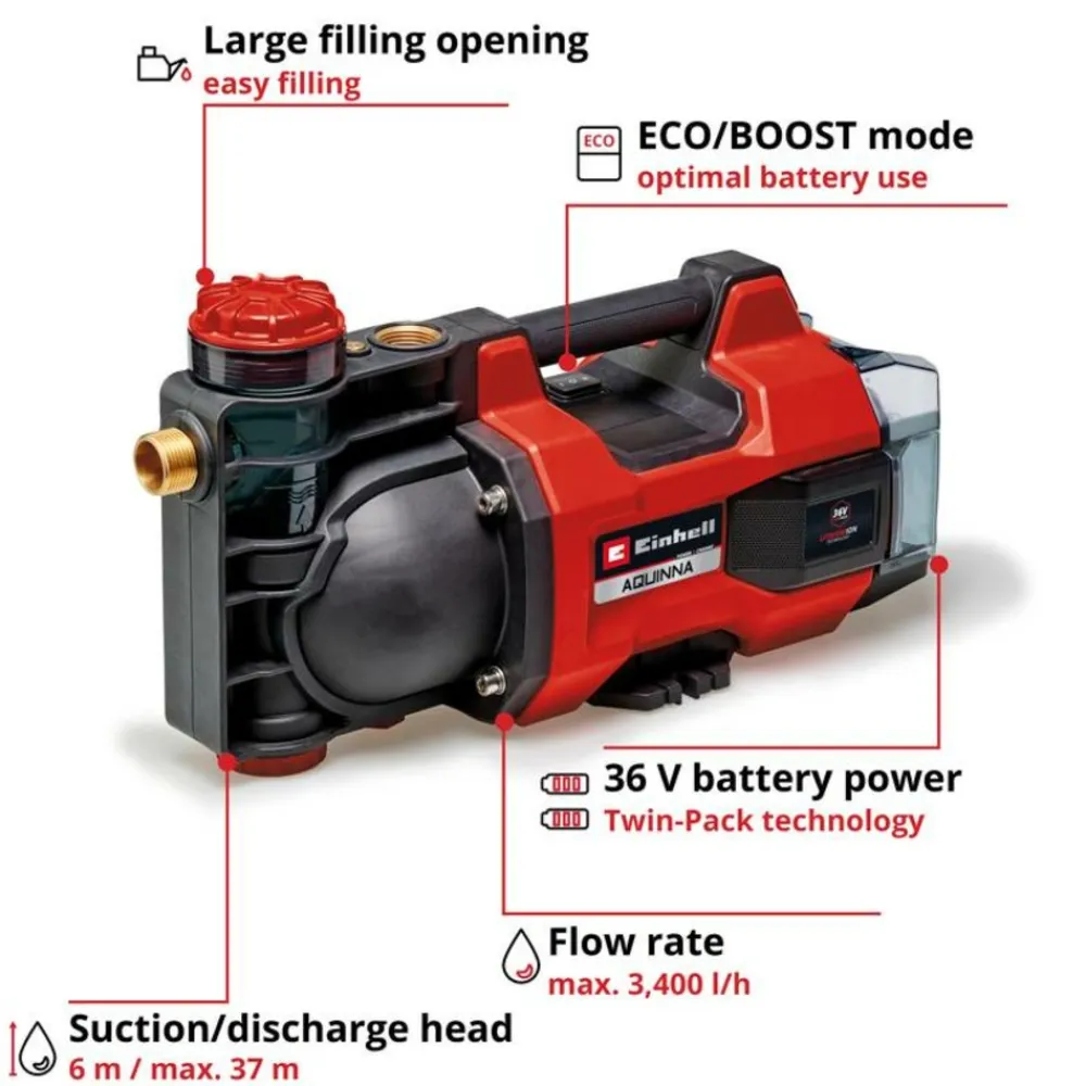 Einhell Arrosage | - Pompe d'arrosage sans fil aquinna 36/34 - livré sans batterie ni chargeur