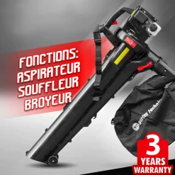 Elem Garden Technic - Aspirateur souffleur broyeur thermique 30cc, 200 km/h, 40 litres Hot