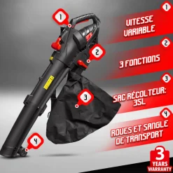 Elem Garden Technic Broyeurs, Nettoyeurs Et Souffleurs | - Aspirateur souffleur broyeur 3000w avec vitesse variable - elem garden
