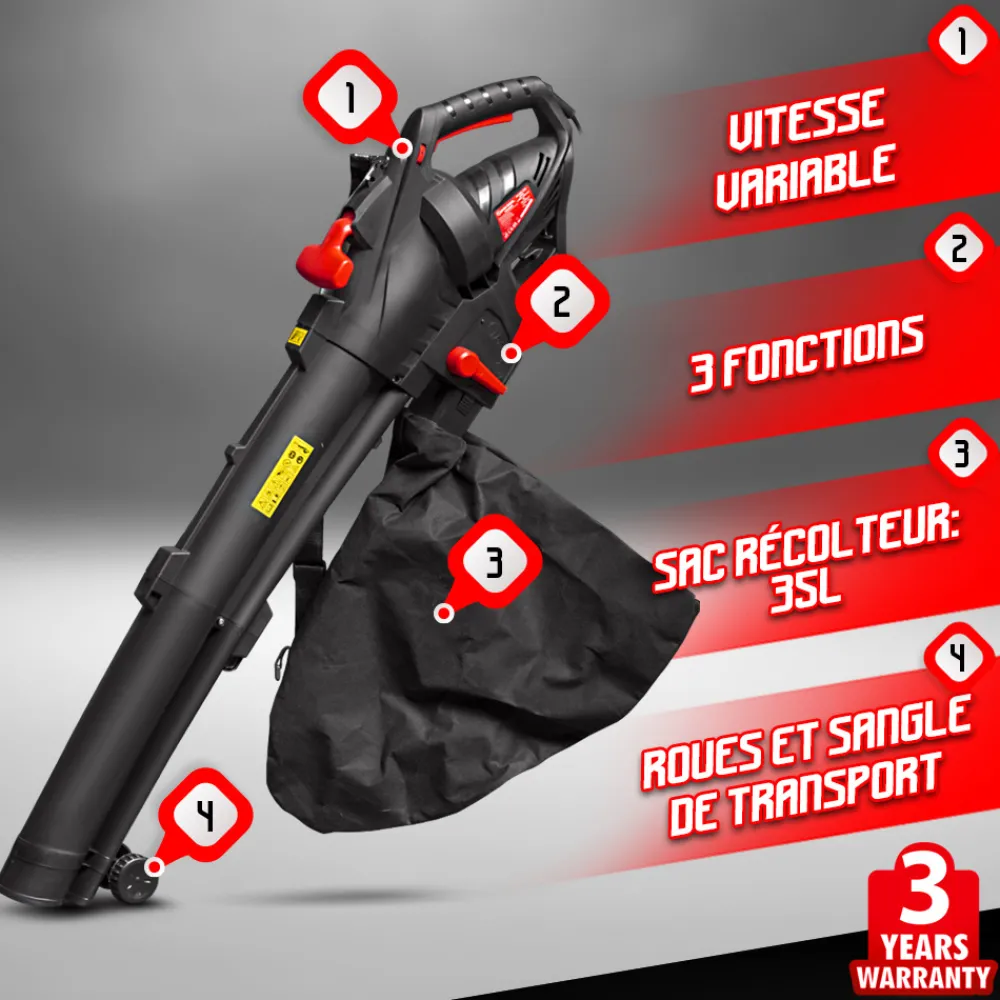 Elem Garden Technic Broyeurs, Nettoyeurs Et Souffleurs | - Aspirateur souffleur broyeur 3000w avec vitesse variable - elem garden